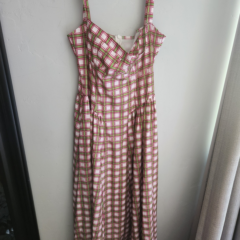 Pink and Olive Plaid Midi Dress - Sleeveless Summer Dress